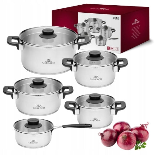 GERLACH PURE POTS SET OF 10 EL WITH LIDS INDUCTION STEEL