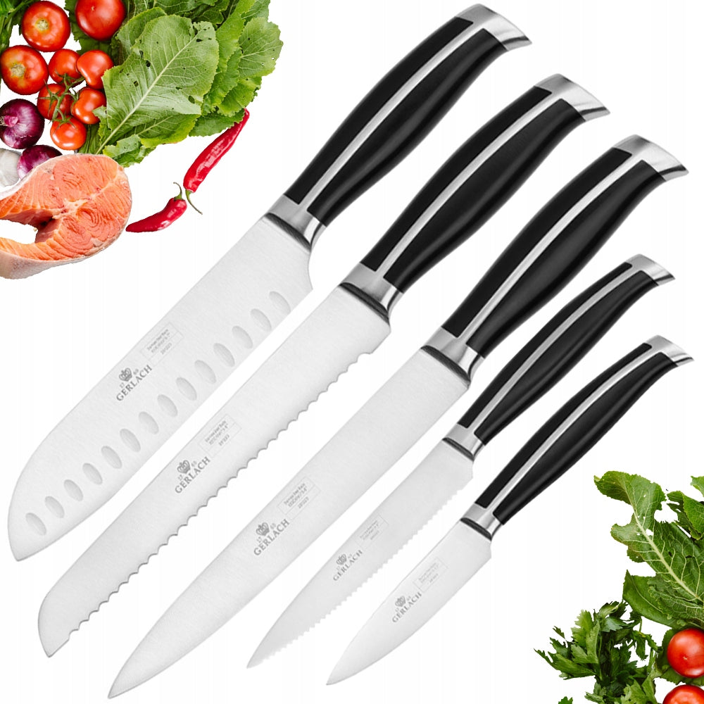 GERLACH SET OF 5PCS KITCHEN KNIVES IN WOODEN LOFT BLOCK SHARP Packaging status original