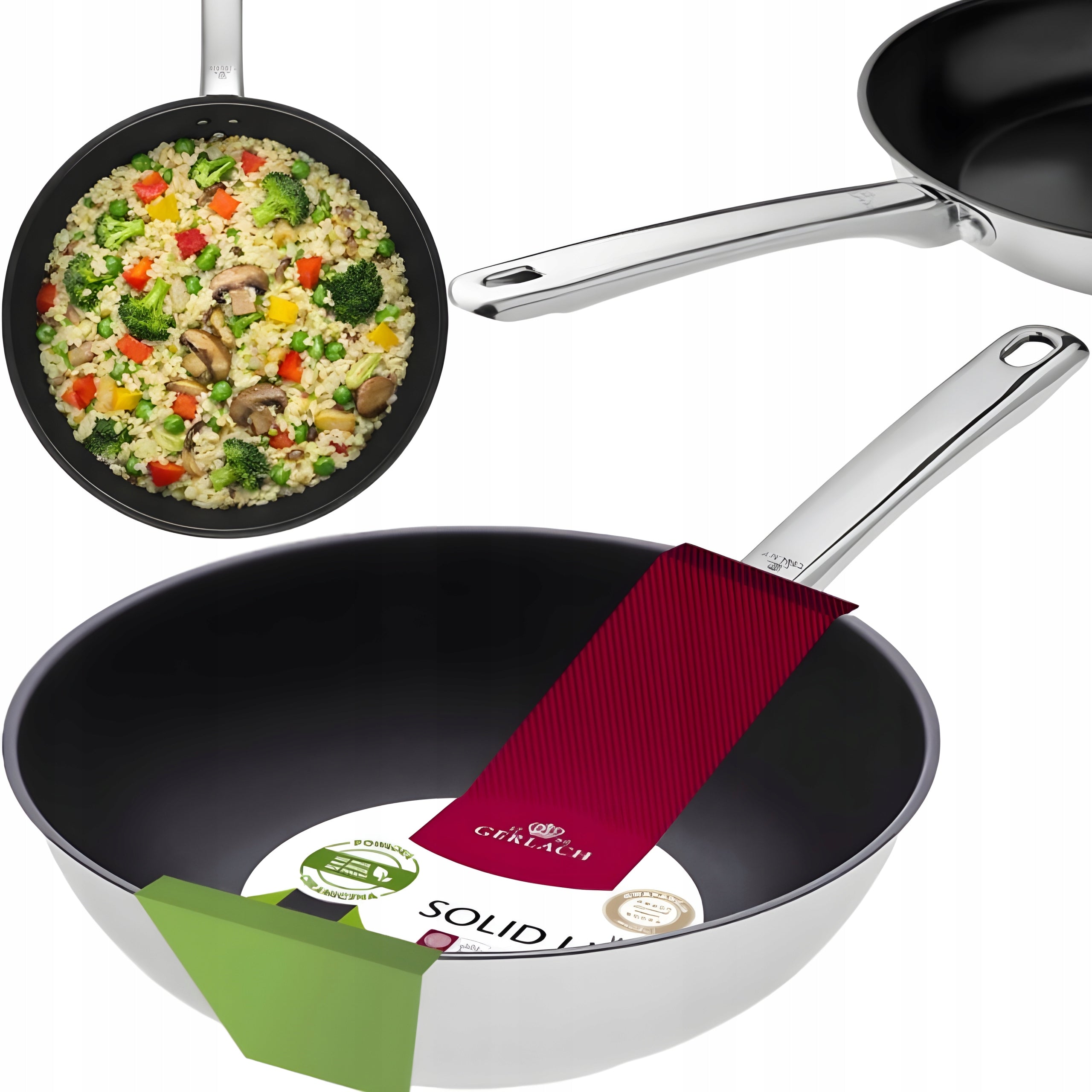 GERLACH STAINLESS STEEL DEEP WOK PAN GLOSS SOLID ILAG 28CM