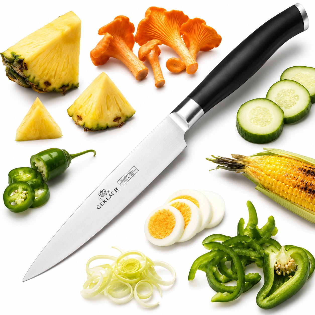 GERLACH UNIVERSAL KITCHEN KNIFE FOR MEAT FRUIT VEGETABLES DECO BLACK 5" 12,5cm
