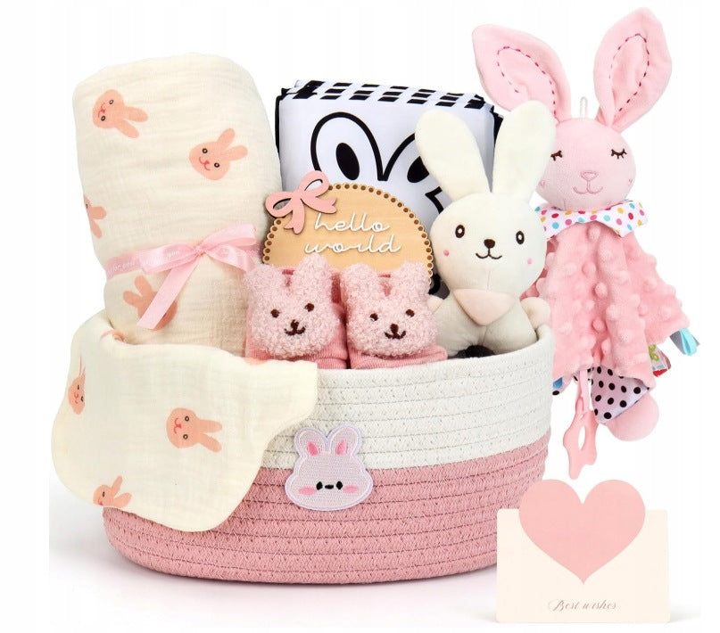 GIFT SET FOR NEWBORN GIRL BABY SHOWER BASKET BLANKET PINK Packaging status original