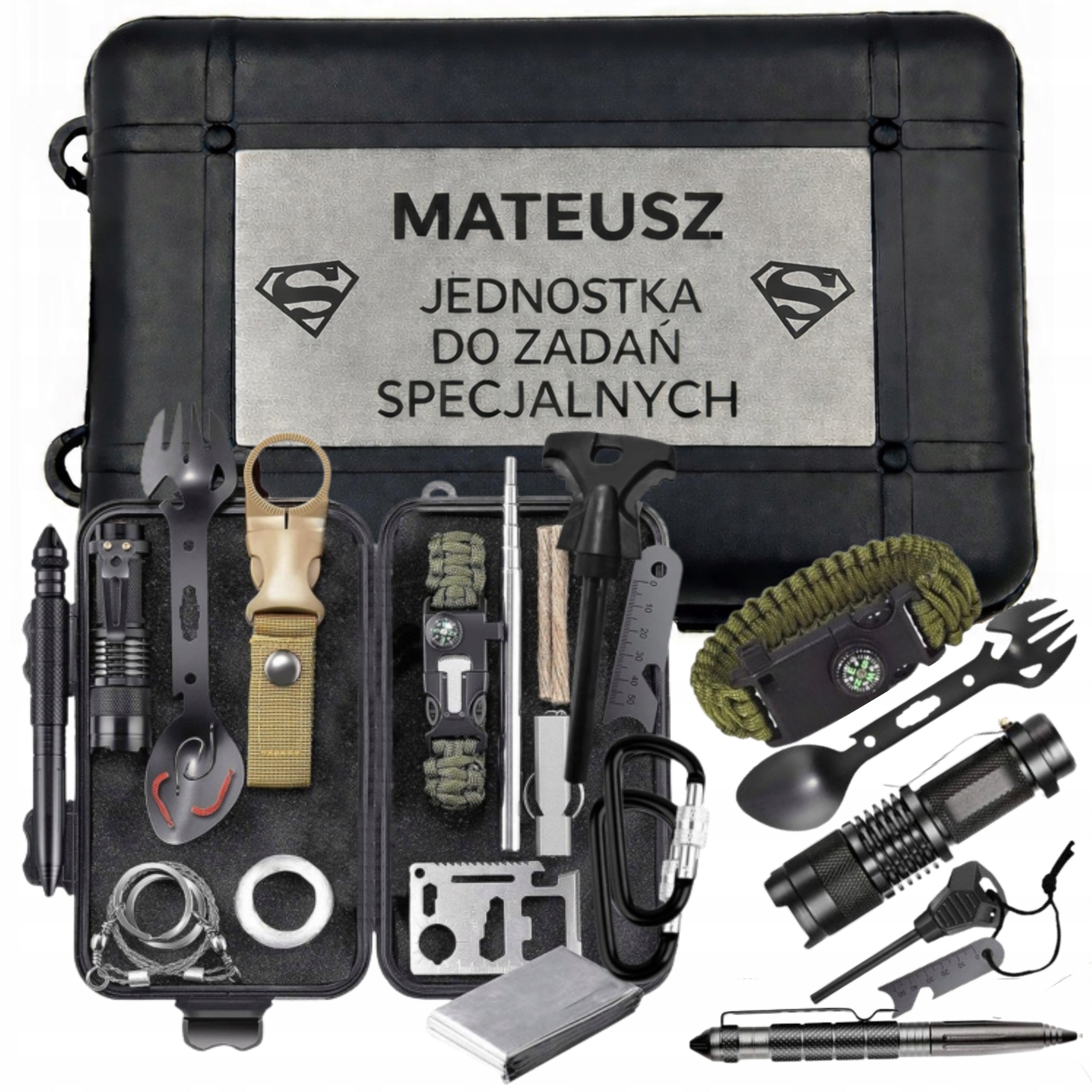 GIFT SURVIVAL CAMPING SURVIVAL KIT MILITARY MULTITOOL + NAME