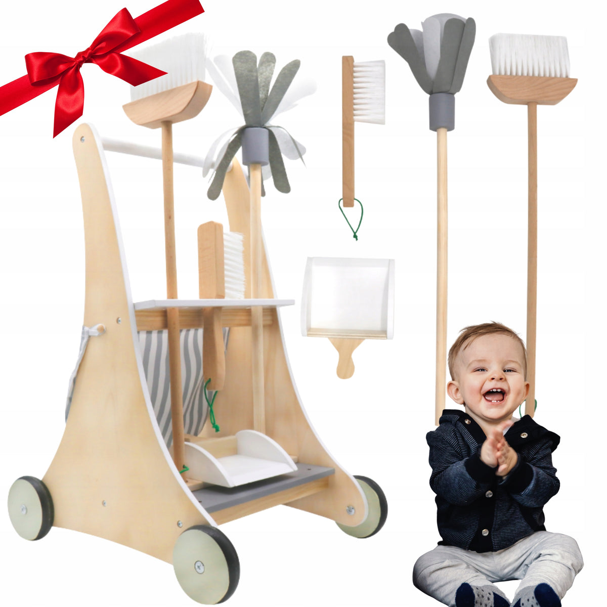 GIFT WOODEN CLEANING SET FOR CHILDREN FUN AND LEARNING STROLLER