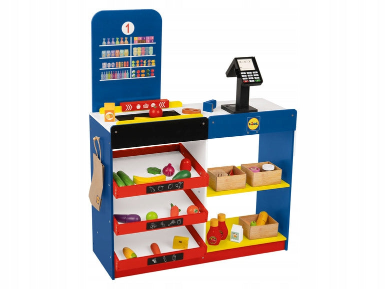 GIFT WOODEN LIDL SHOP WITH CASH REGISTER AND ACCESSORIES FOR CHILDREN PLAYTIVE