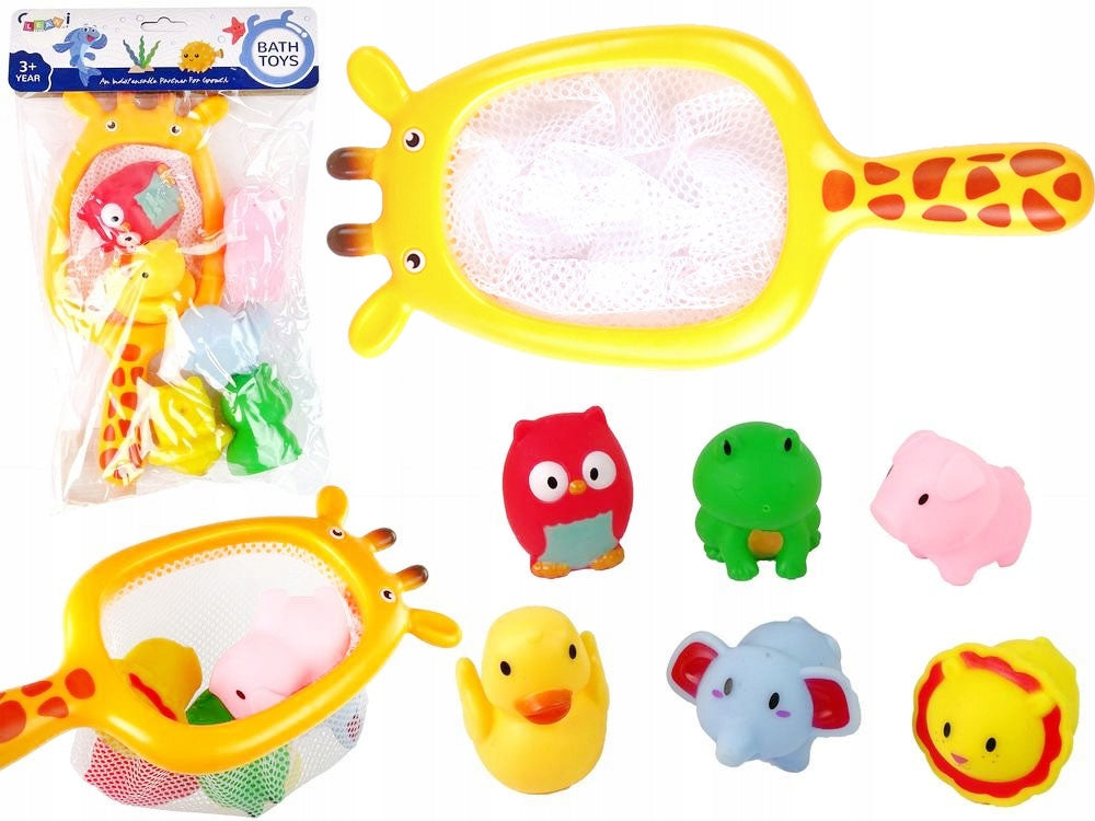 GIRAFFE MESH SET FOR CATCHING AND RUBBER TOYS FOR BATH WATER