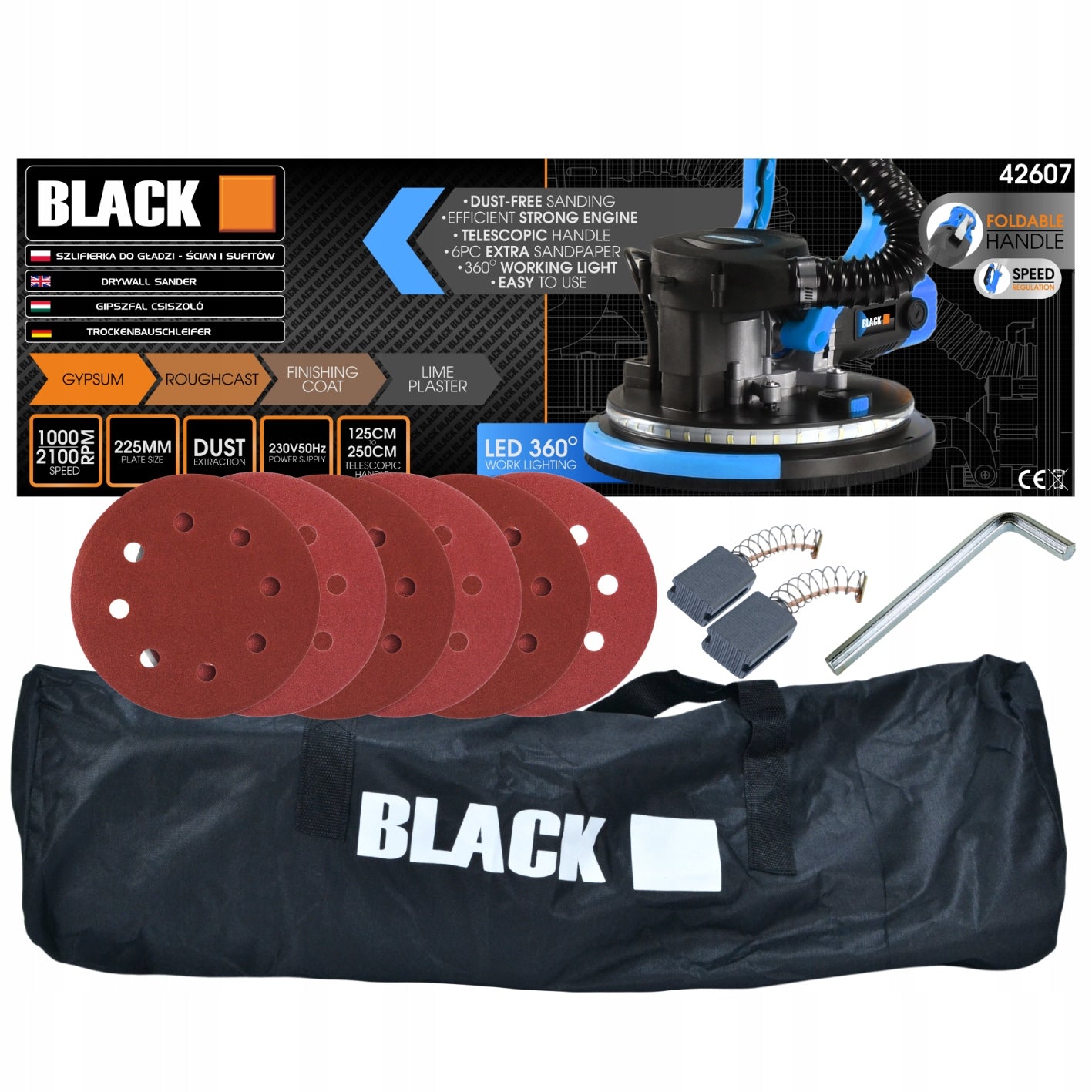 GIRAFFE SANDER FOR GYPSUM FINISH DUST-FREE SELF-PRIMING + LED 360 BLACK Supply voltage 230 V