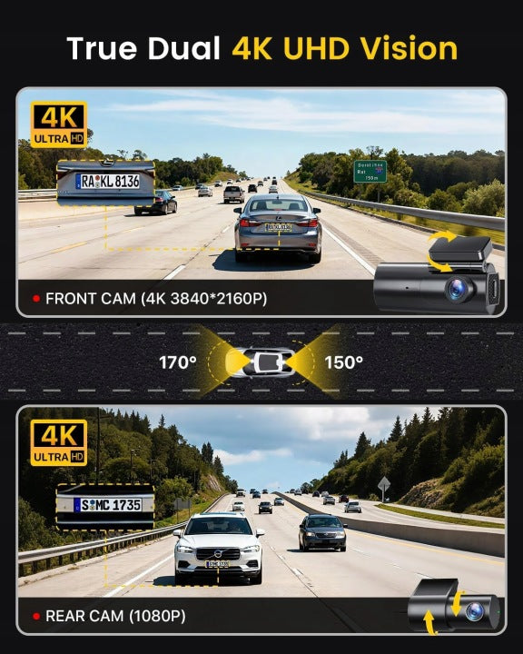 GKU Car Camera 4K 2.5K Front Rear WiFi 64GB SD Card Night Mode Manufacturer code D600BBB