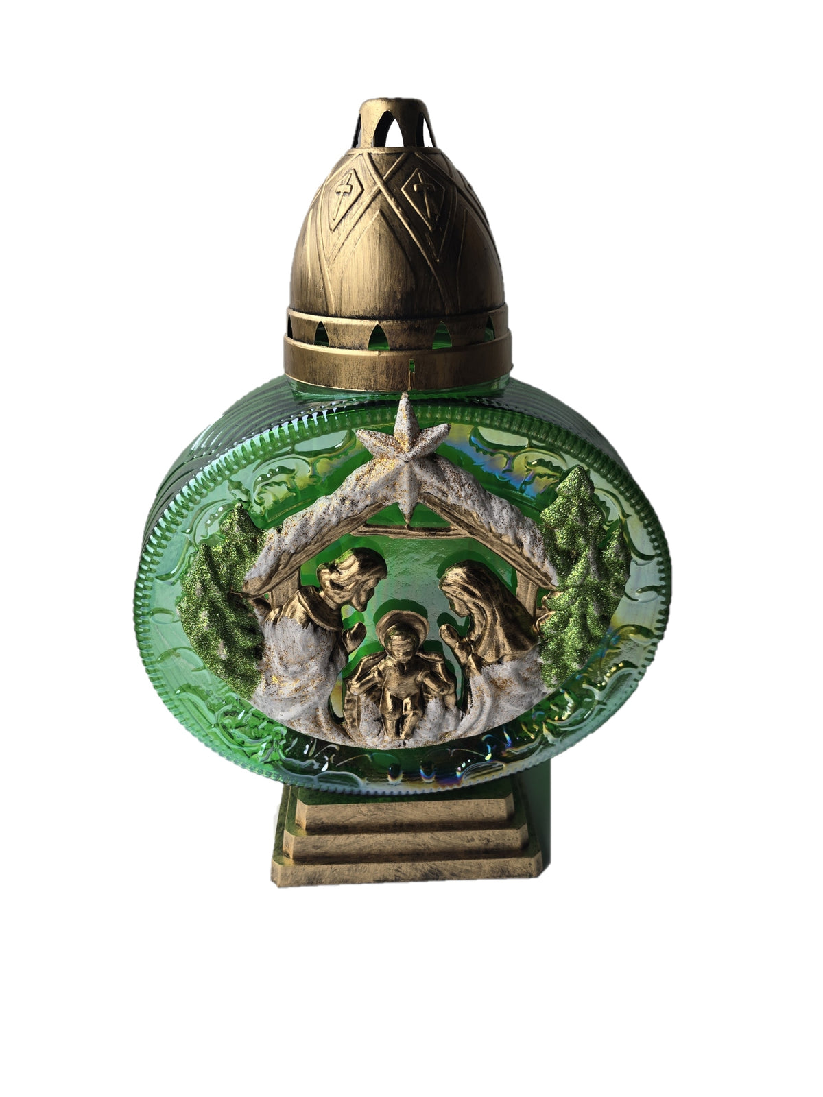 GLASS CANDLE WITH CONTRIBUTION CHRISTMAS NATIVITY SCENE FOR THE CEMETERY Packaging status original