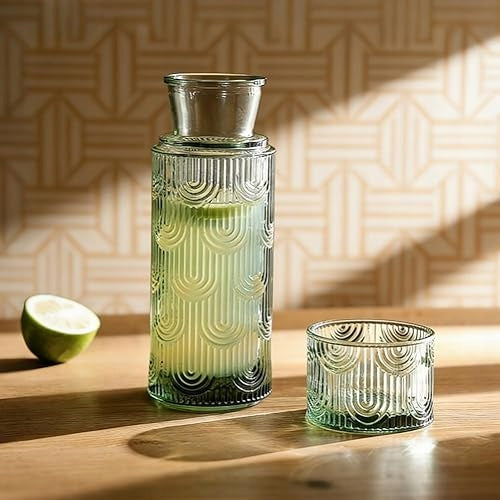 GLASS CARAFE WITH LID SET FOR BEDROOM BOROSILICATE GLASS 630ML