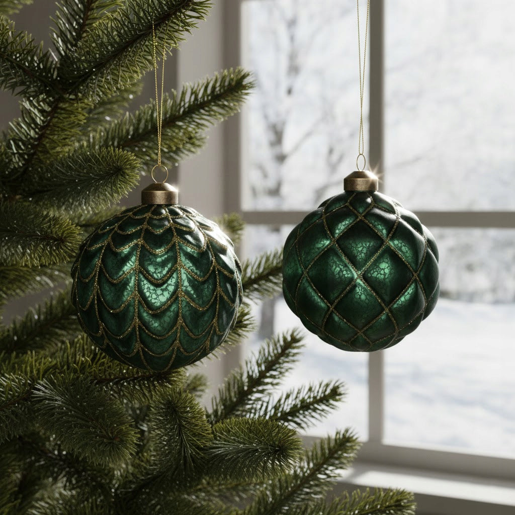 GLASS CHRISTMAS BALLS GREEN 2pcs 10cm FOR CHRISTMAS GIFT CHRISTMAS TREE BAUBLE Brand Skandi
