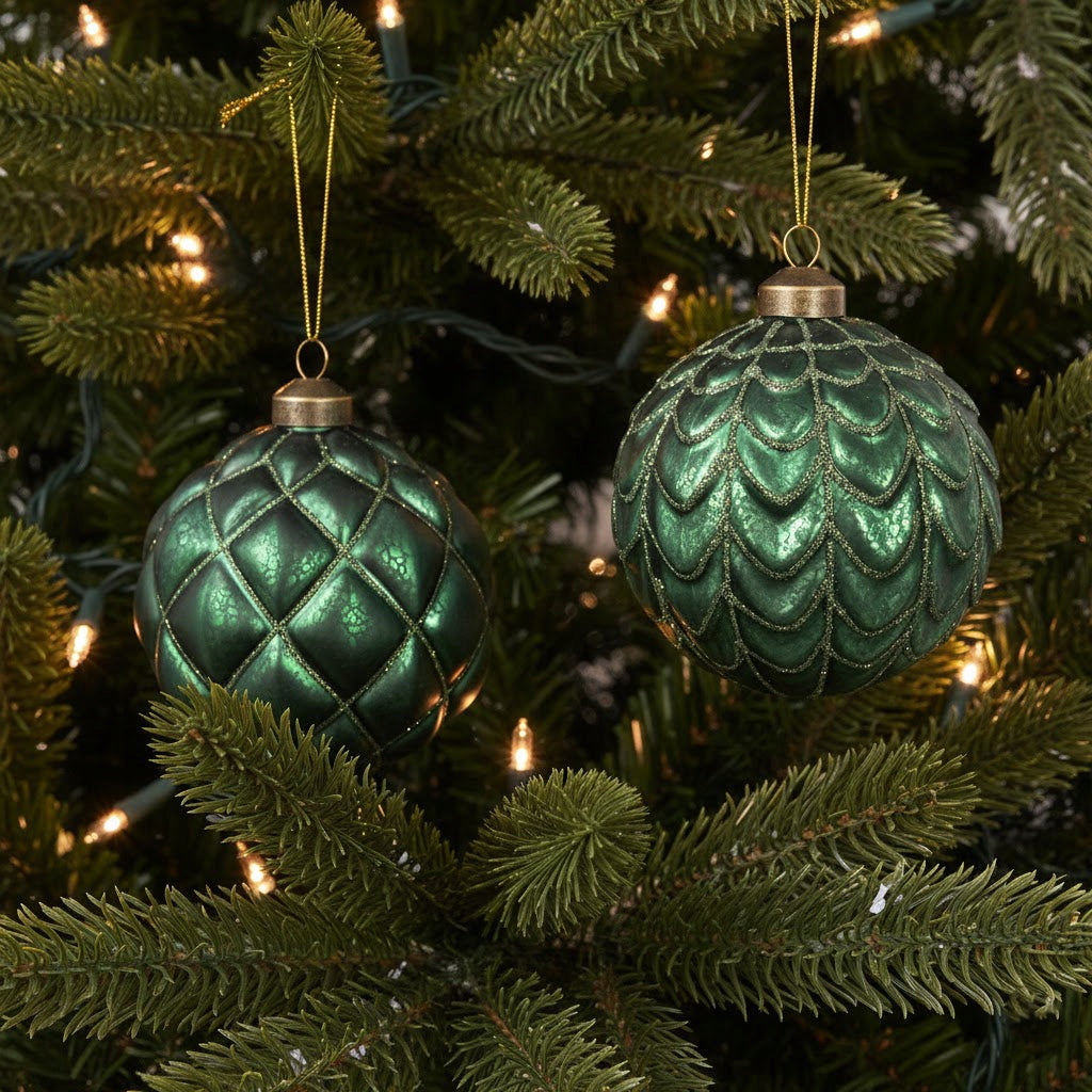 GLASS CHRISTMAS BALLS GREEN 2pcs 10cm FOR CHRISTMAS GIFT CHRISTMAS TREE BAUBLE Manufacturer code 24553 1002665