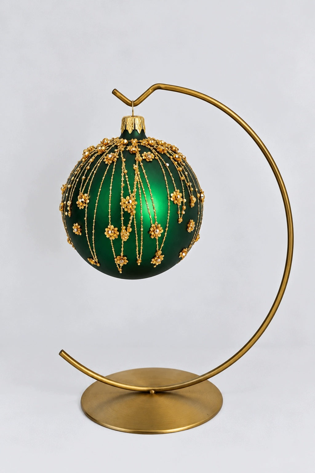 GLASS CHRISTMAS TREE BAUBLES EMERALD GREEN RICHLY DECORATED 8 CM 6 PCS Packaging status original