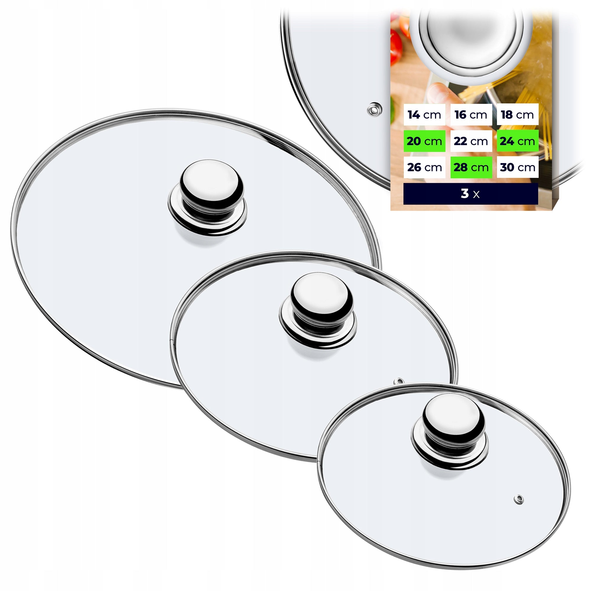 GLASS LID 20/24/28 cm HEAT RESISTANT PAN POT LID SET