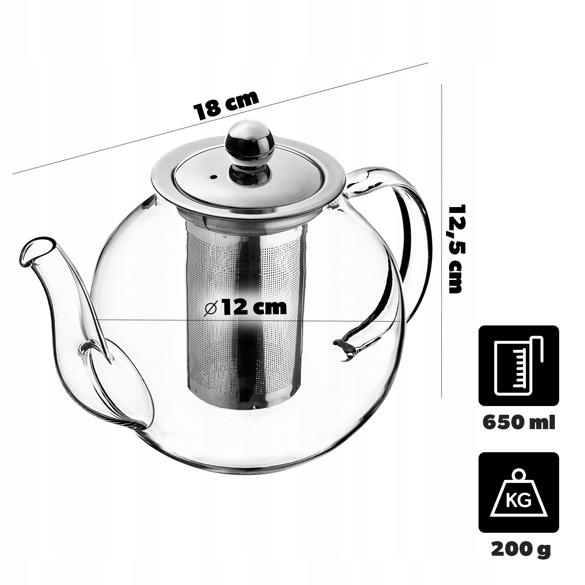 GLASS PITCHER 650 ml WITH INFUSER HEAT-RESISTANT FOR TEA HERBS BREWER Manufacturer code K9849