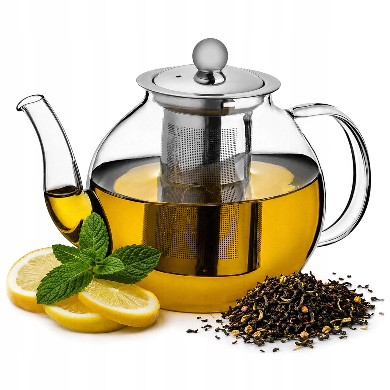 GLASS PITCHER 650 ml WITH INFUSER HEAT-RESISTANT FOR TEA HERBS BREWER