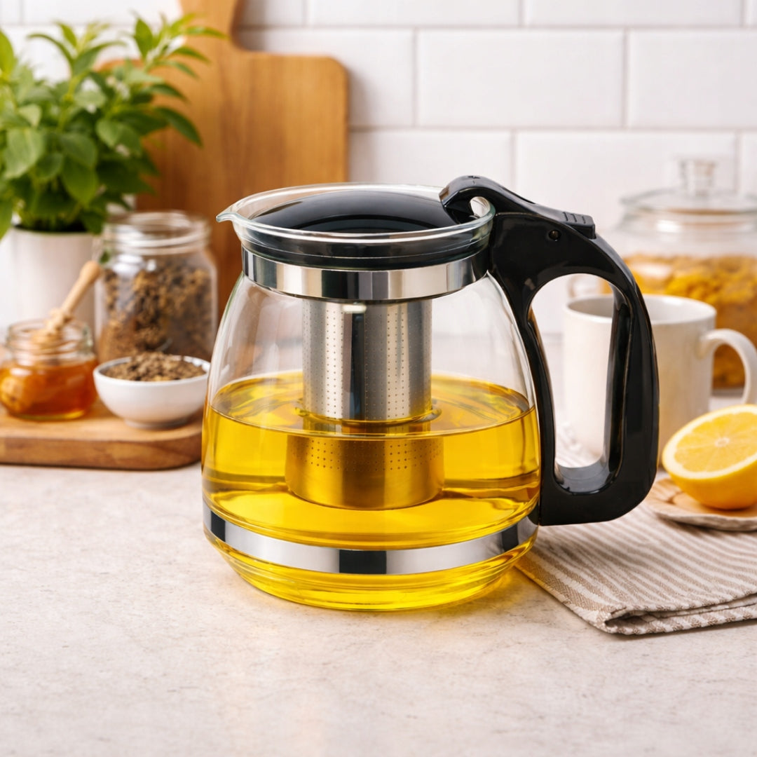 GLASS POT FOR TEA HERBS WITH INFUSER 1500 ML HEAT-RESISTANT INFUSIONS Packaging status original