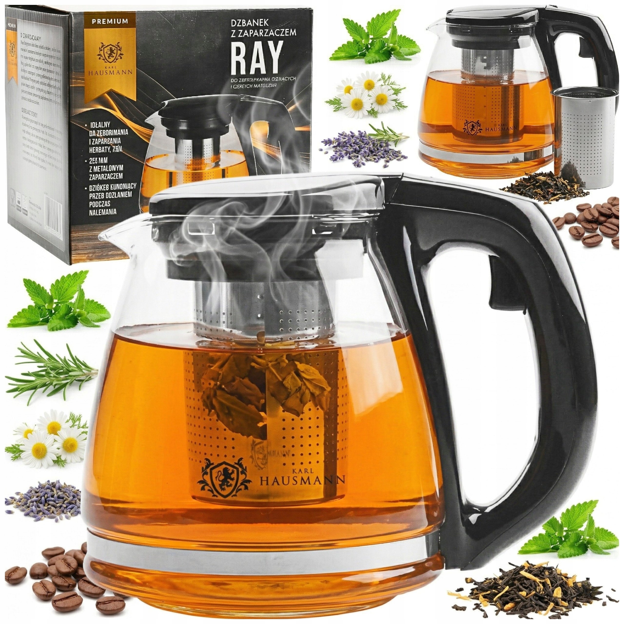 GLASS TEA POT COFFEE HERBS WITH INFUSER 1,1L HEAT RESISTANT INFUSIONS