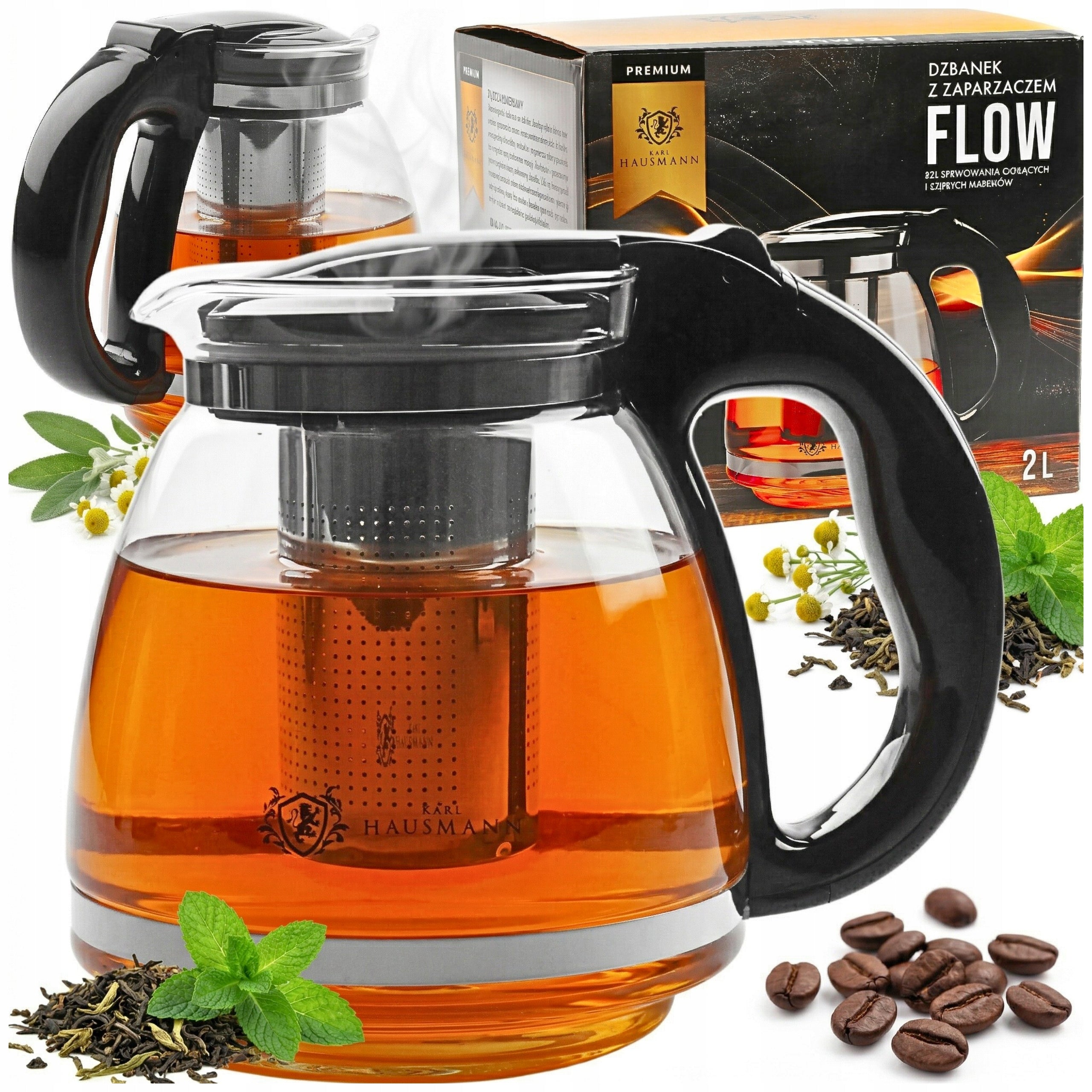 GLASS TEA POT COFFEE HERBS WITH INFUSER 2,0L HEAT RESISTANT INFUSIONS