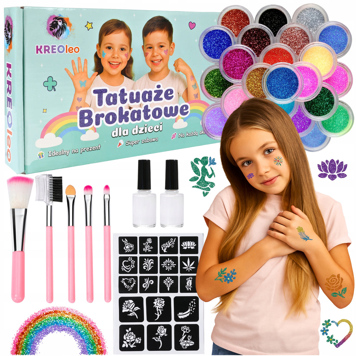 GLITTER TATTOOS LARGE TATTOO MAKING KIT TEMPLATES WASHABLE GLITTERS