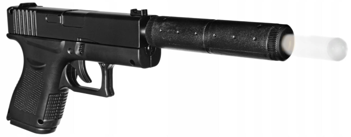 GLOCK 43 METAL GUN FOR BALLS WITH SILENCER REPLICA RIFLE IMITATION Manufacturer code METALOWY PISTOLET POLICYJNY GLOCK 43