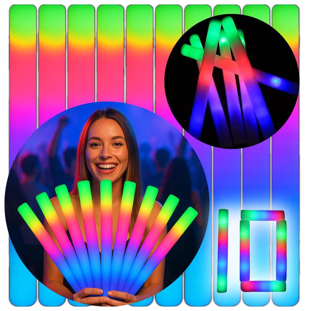 GLOWING LED BATONS Stick for Outdoor Party 10x Foam LIGHT SWORD
