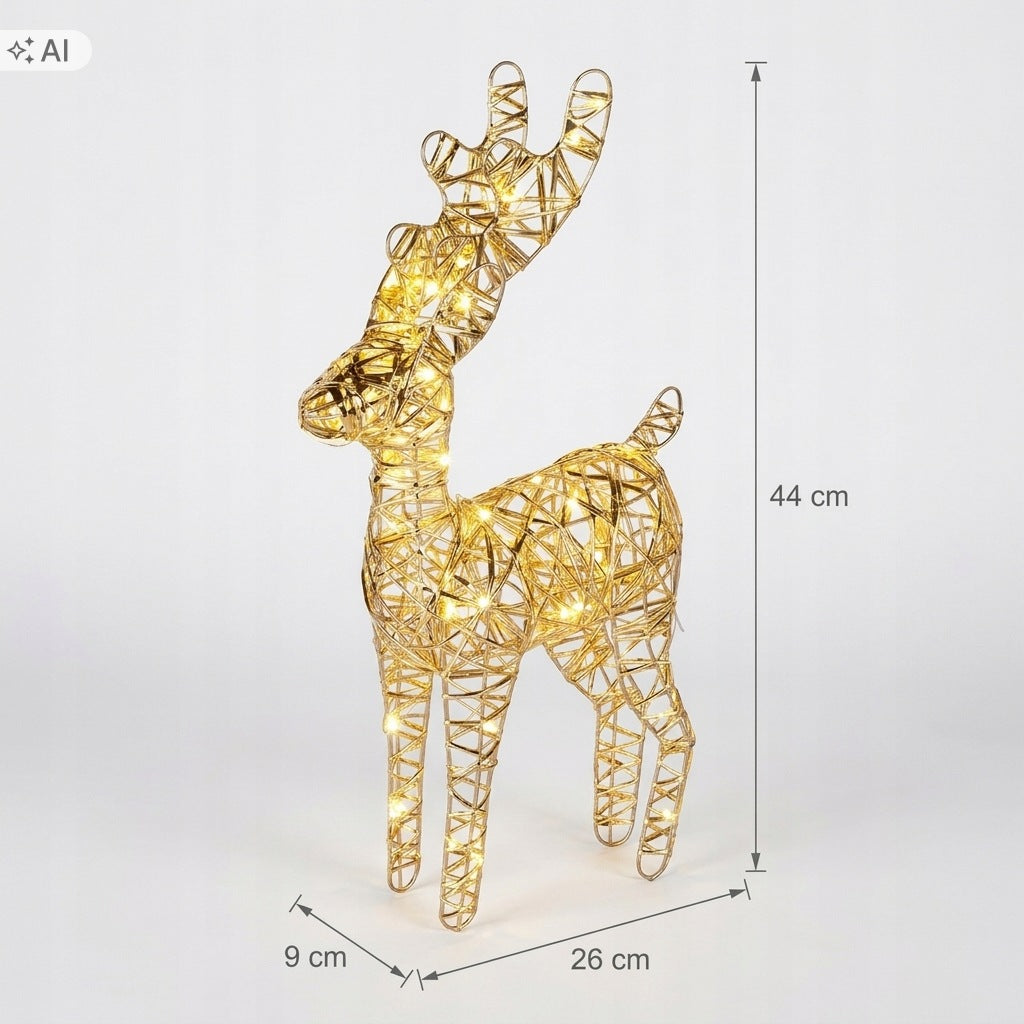 GLOWING REINDEER LED gold deer battery operated Christmas ornament 44x26x9 cm Packaging status original