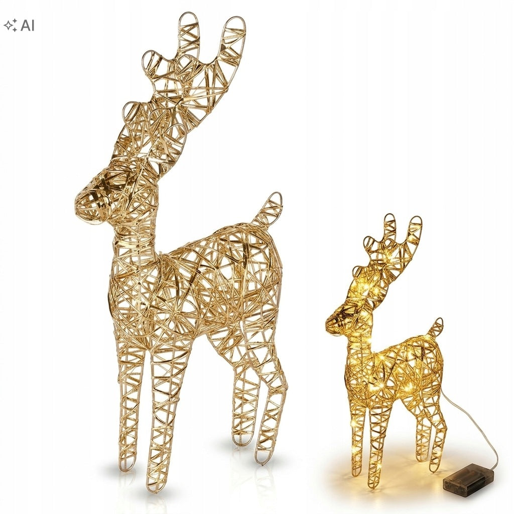 GLOWING REINDEER LED gold deer battery operated Christmas ornament 44x26x9 cm