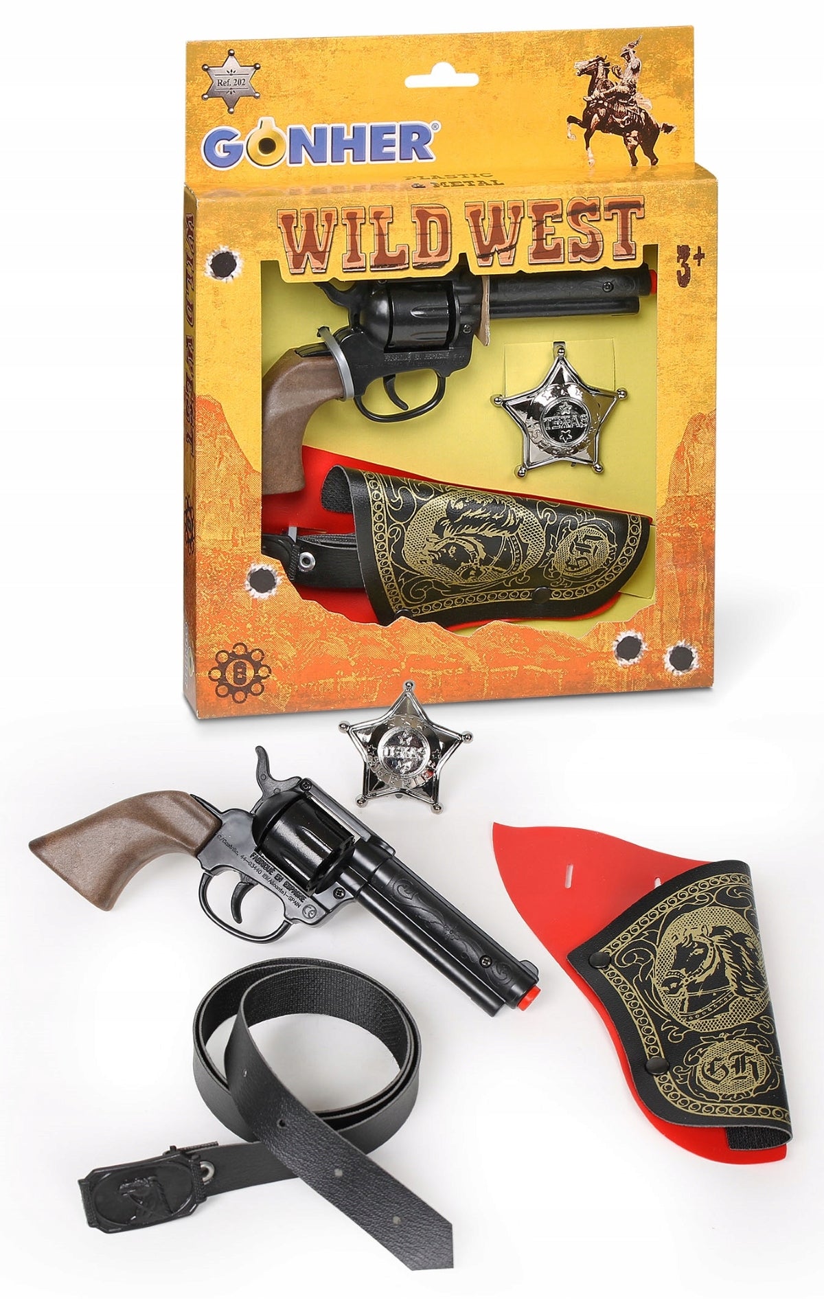 GONHER Cowboy set Revolver with holster 202/0 + CARTRIDGES 96/08 Manufacturer code 202/0