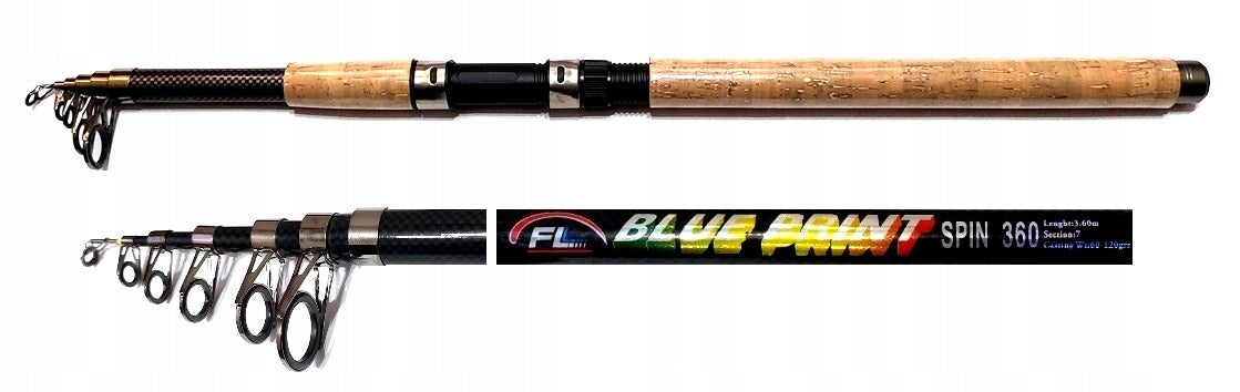GOOD STRONG TELESCOPIC FISHING ROD 3.6 M BLUE PRINT FOR GROUND FLOAT 60-120g