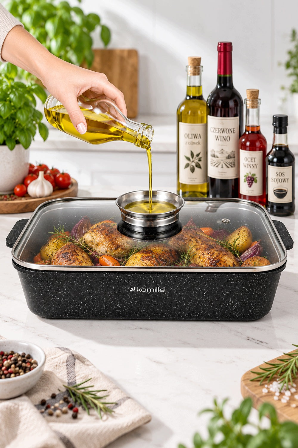 GOOSE PAN MARBLED POT NON STICK 4,5 L GAS INDUCTION KAMILLE Packaging status original
