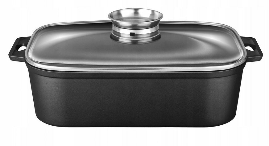 GOOSEBERRY ALUMINUM POT 7L PAN BLACK RIBBED WITH ATOMIZER COVER Packaging status original