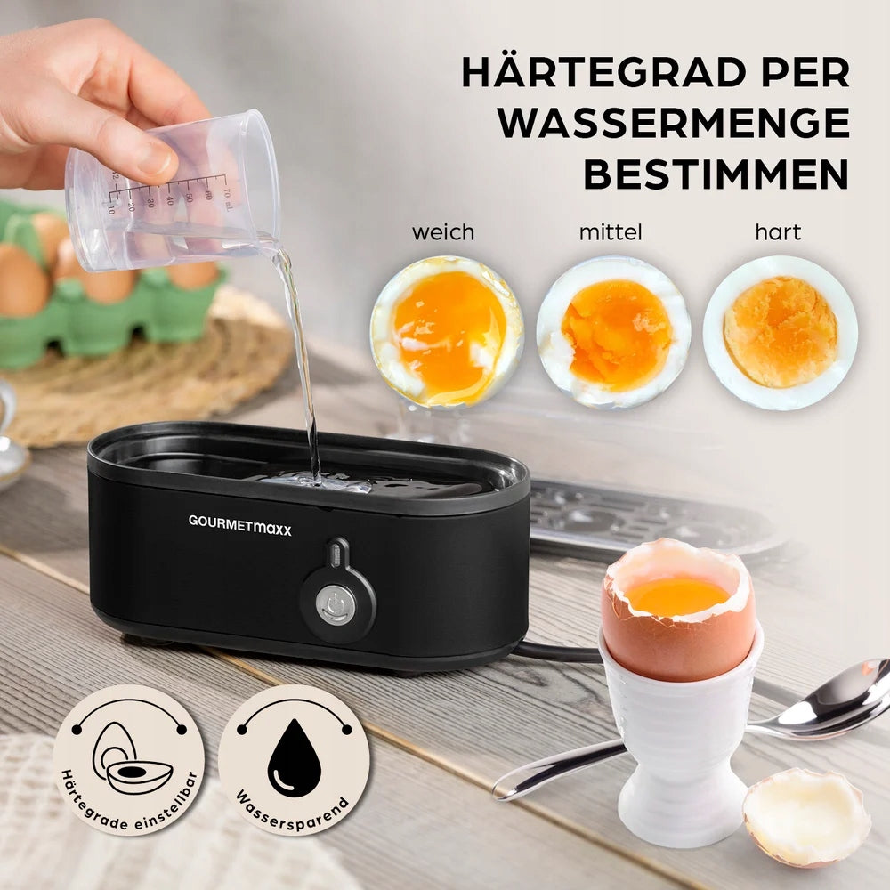 GOURMETmaxx Egg Cooker for 3 Eggs, 210 W, Black Dominant color black
