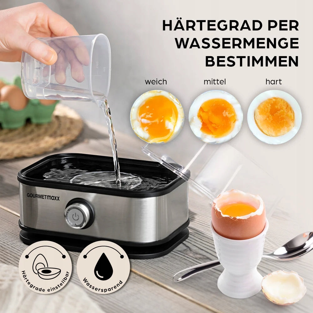 GOURMETmaxx Egg cooker for 6 eggs, 400 W, stainless steel... Dominant color silver/gray