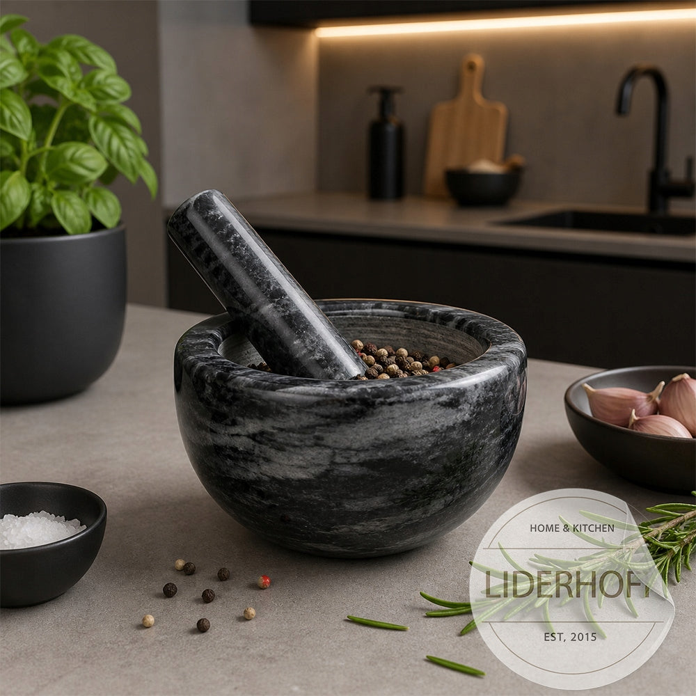GRANITE MORTAR STONE KITCHEN FOR GRINDING SPICES PESTO PESTLE Manufacturer code MOŹDZIERZ GRANITOWY KAMIENNY 12CM LIDERHOFF