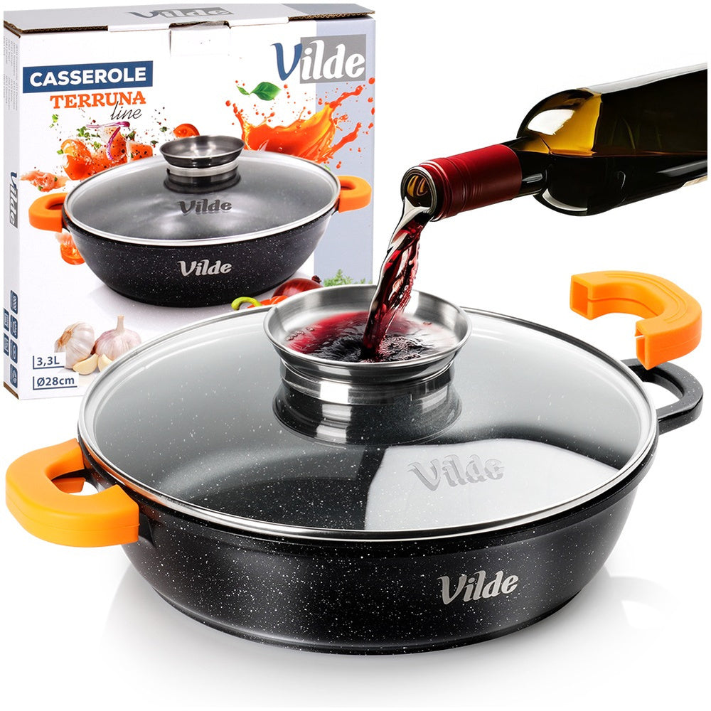 GRANITe frying pan for frying stewing baking with lid 28 cm 3,3L