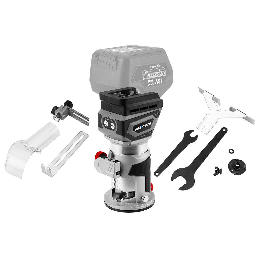 GRAPHITE Brushless Cordless Milling Machine 18V Depth Adjustment