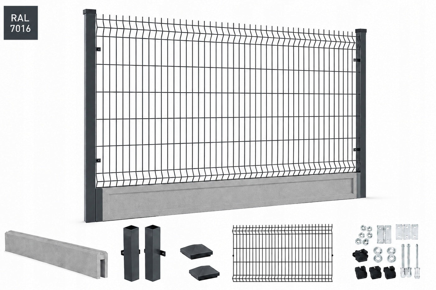 GRAPHITE PANEL FENCE SET 1,23 x 2,5 m READY FOR INSTALLATION