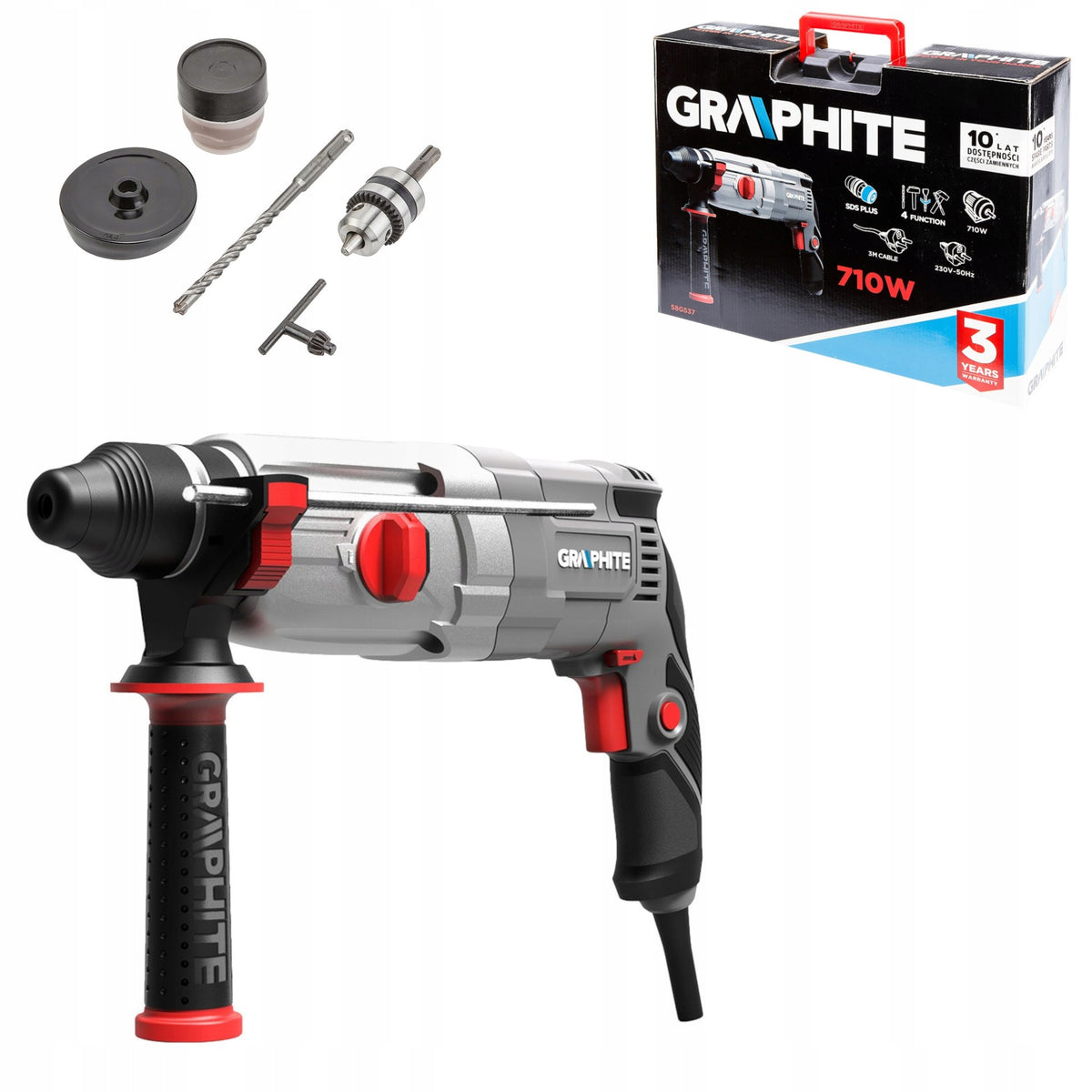 GRAPHITE SDS+ 900W Hammer Drill, Impact Case 4 Functions Impact Drill Manufacturer code 58G539
