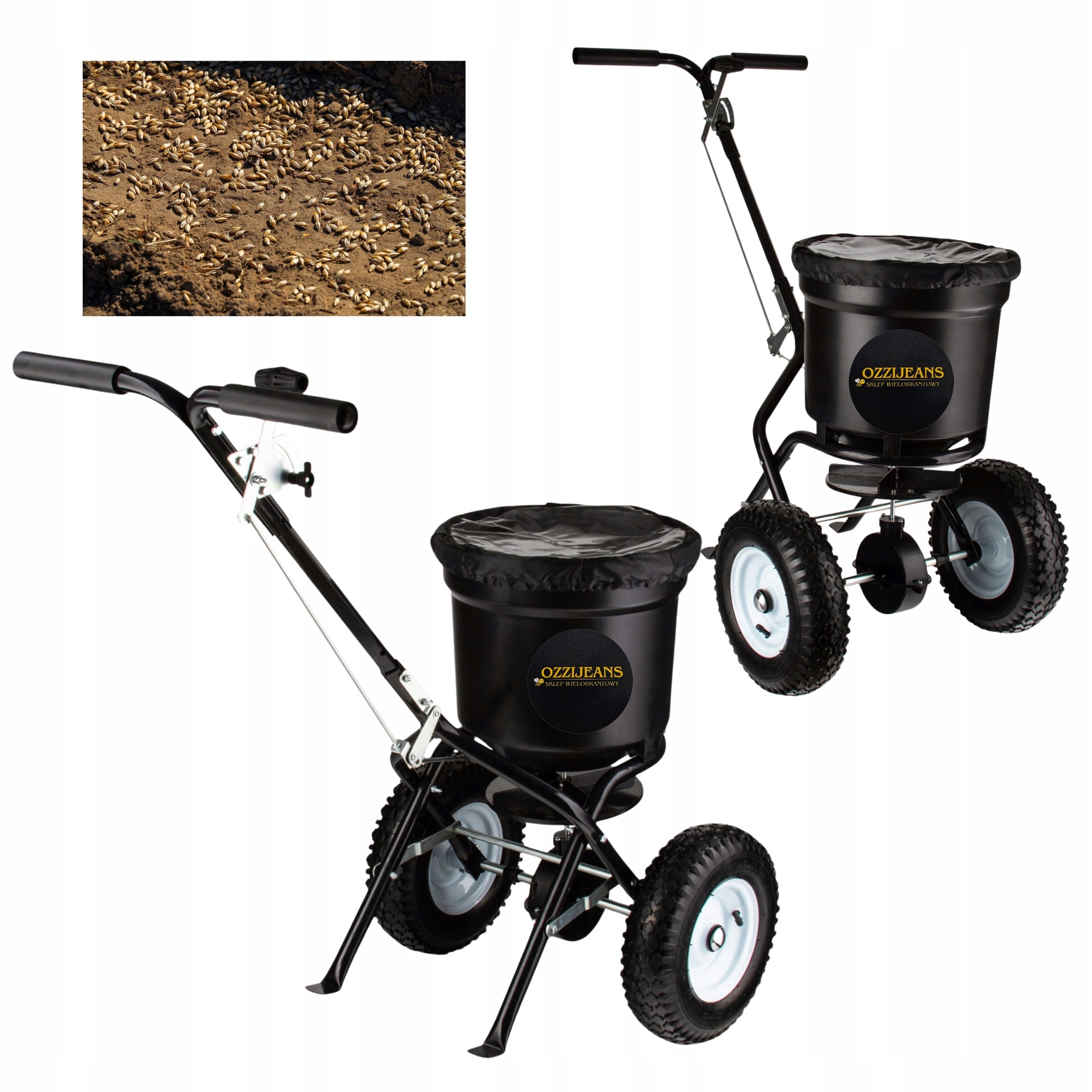 GRASS SEED DRILL 25L MANUAL SAND SALT SEED FERTILIZER SPREADER ON WHEELS