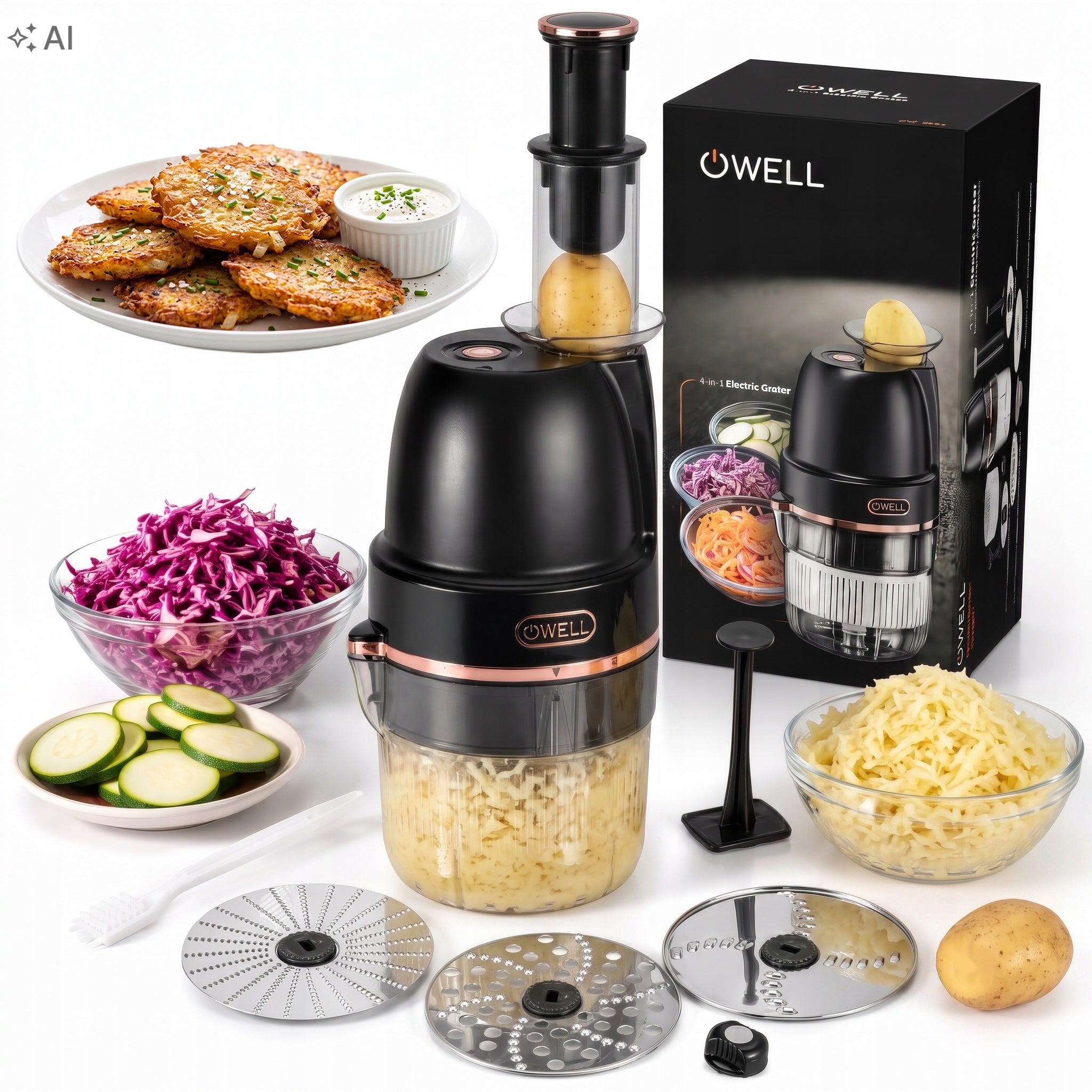 GRATER POTATO FRICTION MACHINE ELECTRIC SLICER 200W STRONG 4in1