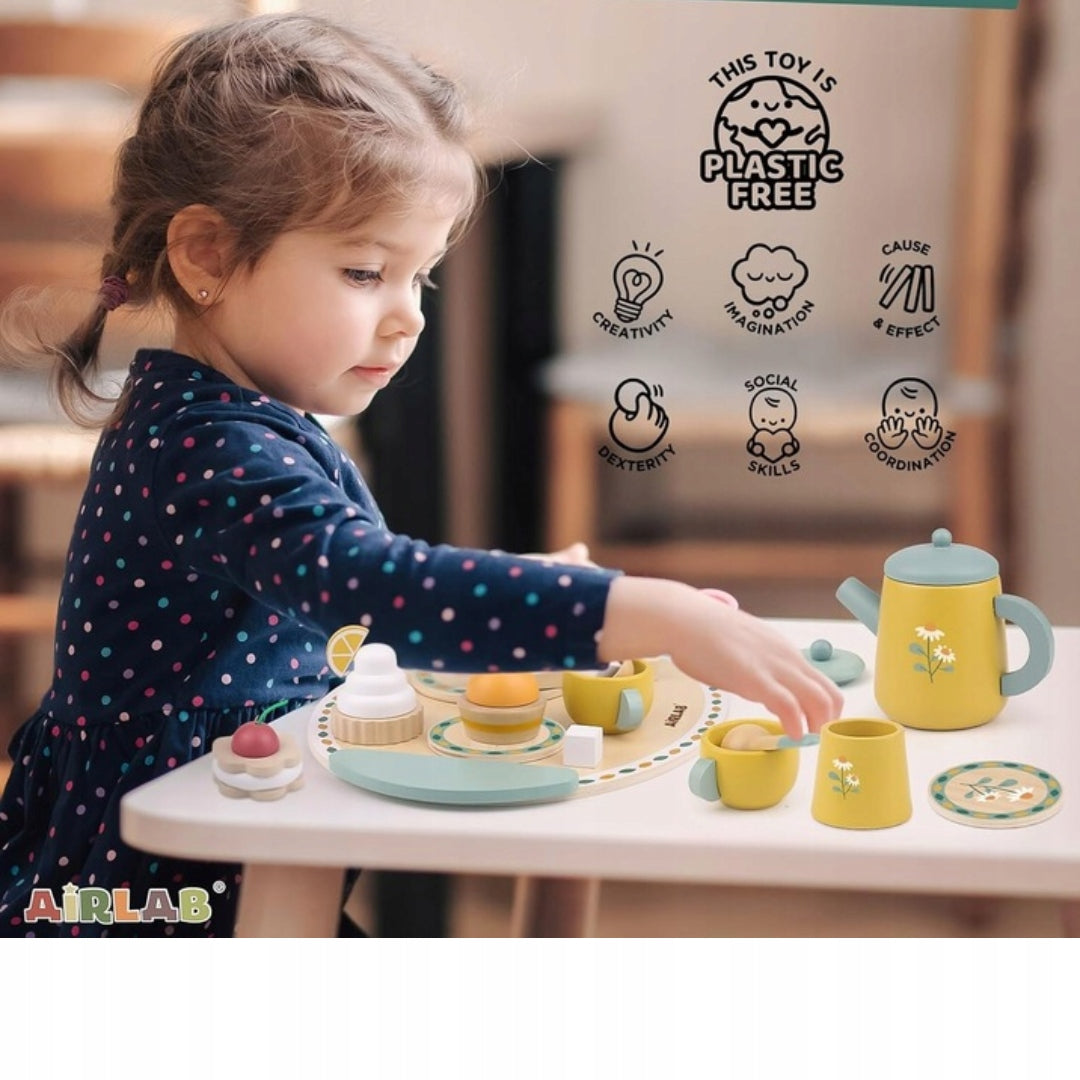 GREAT 19IN1 WOODEN TEA SET FOR KIDS COFFEE SERVICE + TRAY Manufacturer code KAMPATT