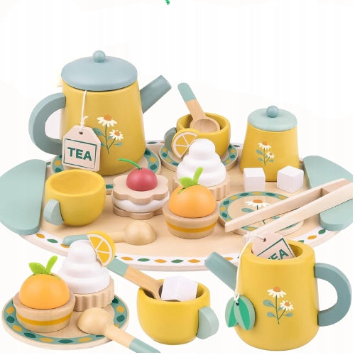 GREAT 19IN1 WOODEN TEA SET FOR KIDS COFFEE SERVICE + TRAY