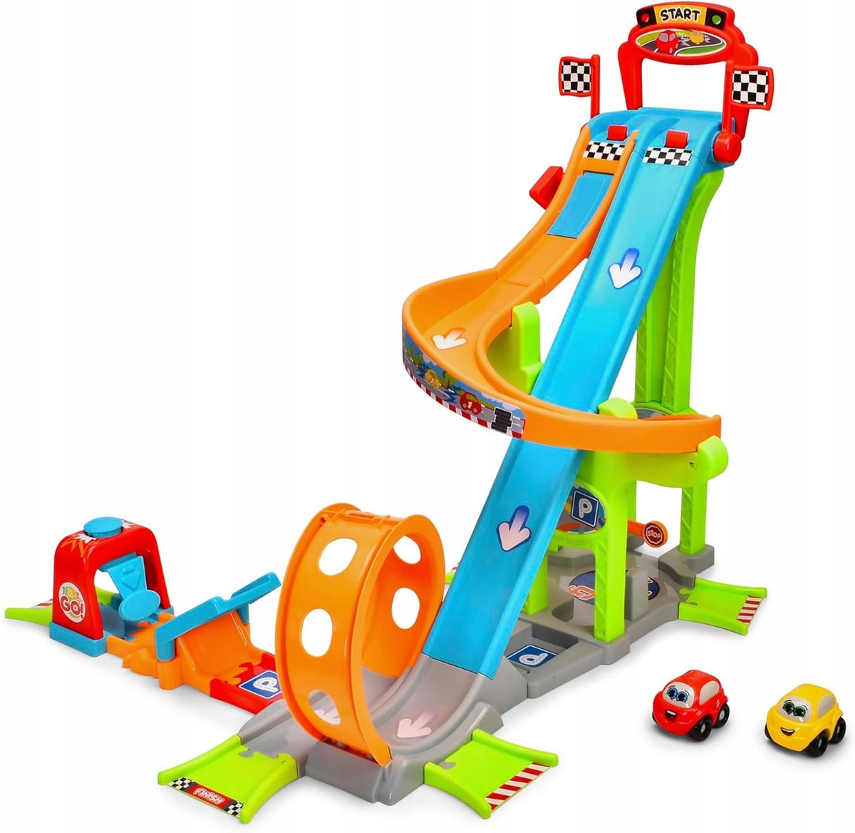 GREAT GARAGE RACE TRACK WITH LAUNCHER LOOP 2 CARS PETROL STATION WORKSHOP Packaging status original
