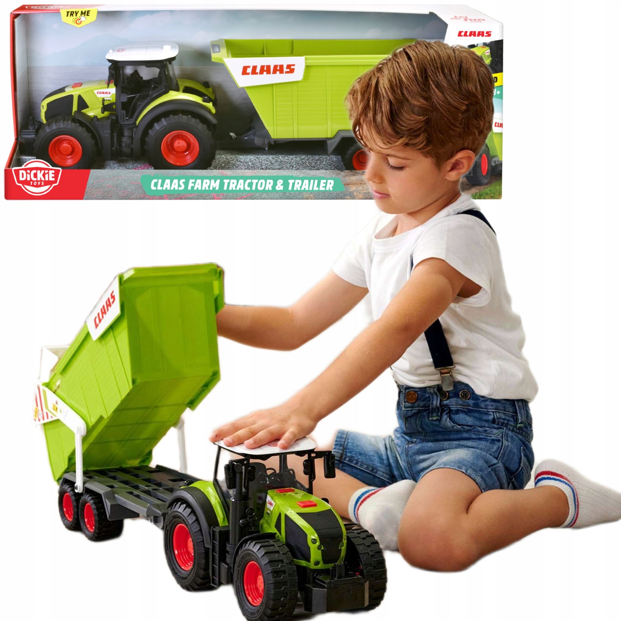 GREAT INTERACTIVE TRACTOR CLAAS WITH MOBILE TRAILER SAINT/LOVER 64 CM