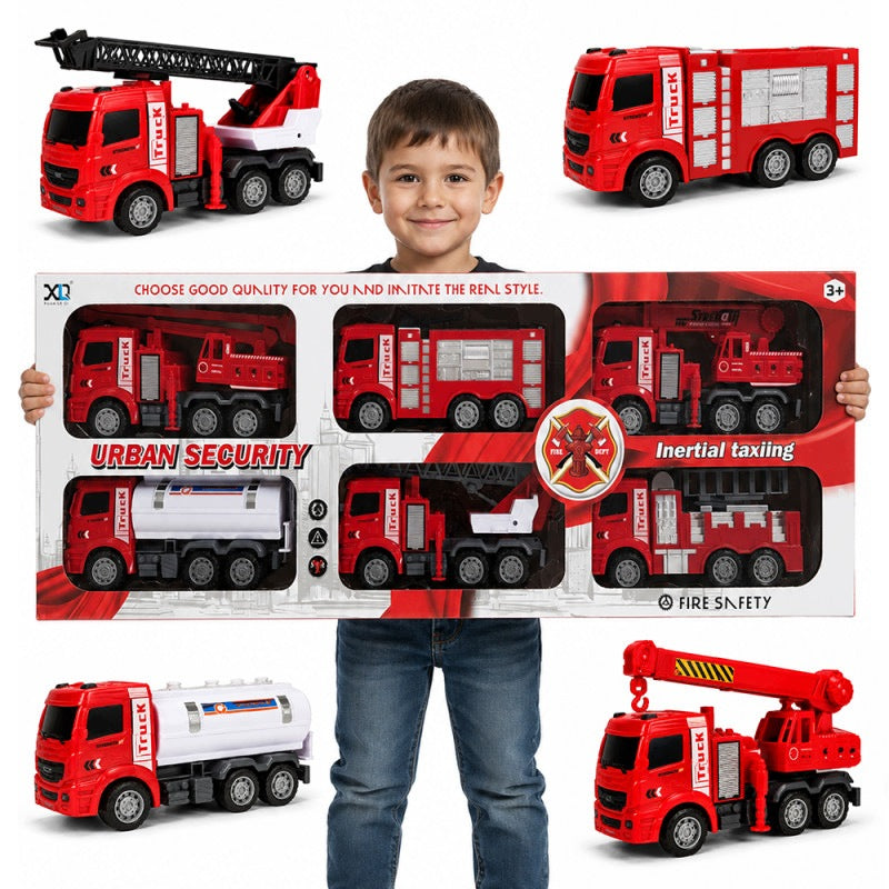 GREAT SET OF 6 FIRE TRUCKS FIRE BRIGADE LADDER CRANE 6IN1 FOR CHILD