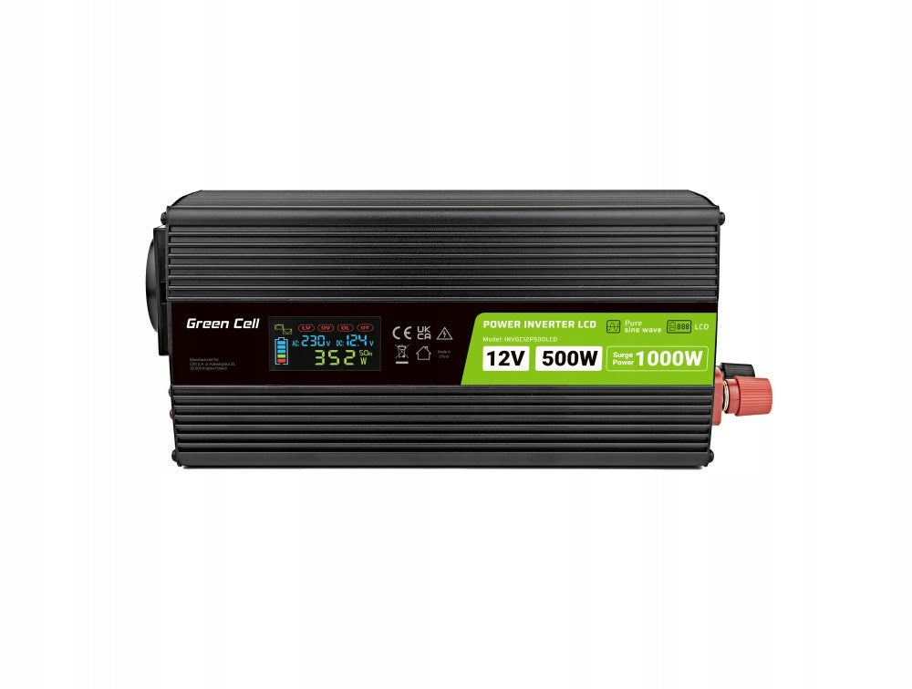 GREEN CELL LCD CONVERTER 12V 500W/1000W SINE Effective power 500 W