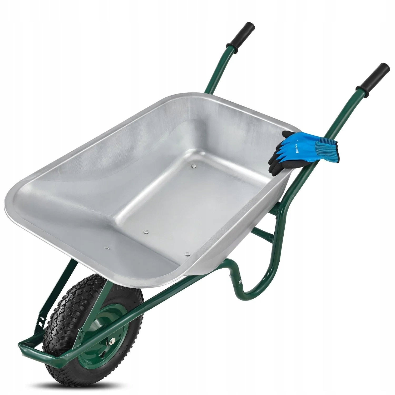 GREEN CONSTRUCTION GARDEN WHEELBARROW 210 KG 100L + WORK GLOVES Packaging status original