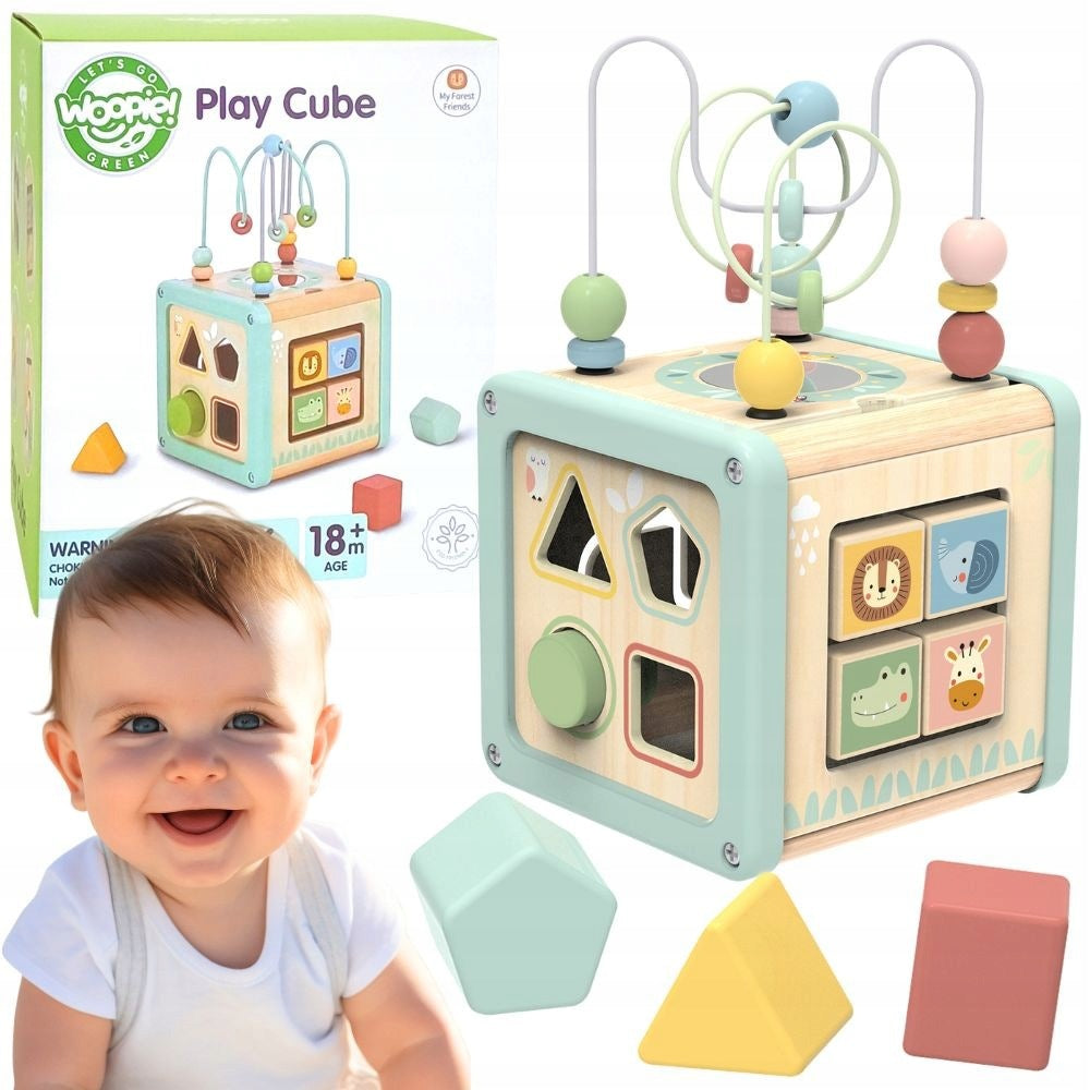 GREEN Wooden Activity Cube Multifunction Educational Sorter