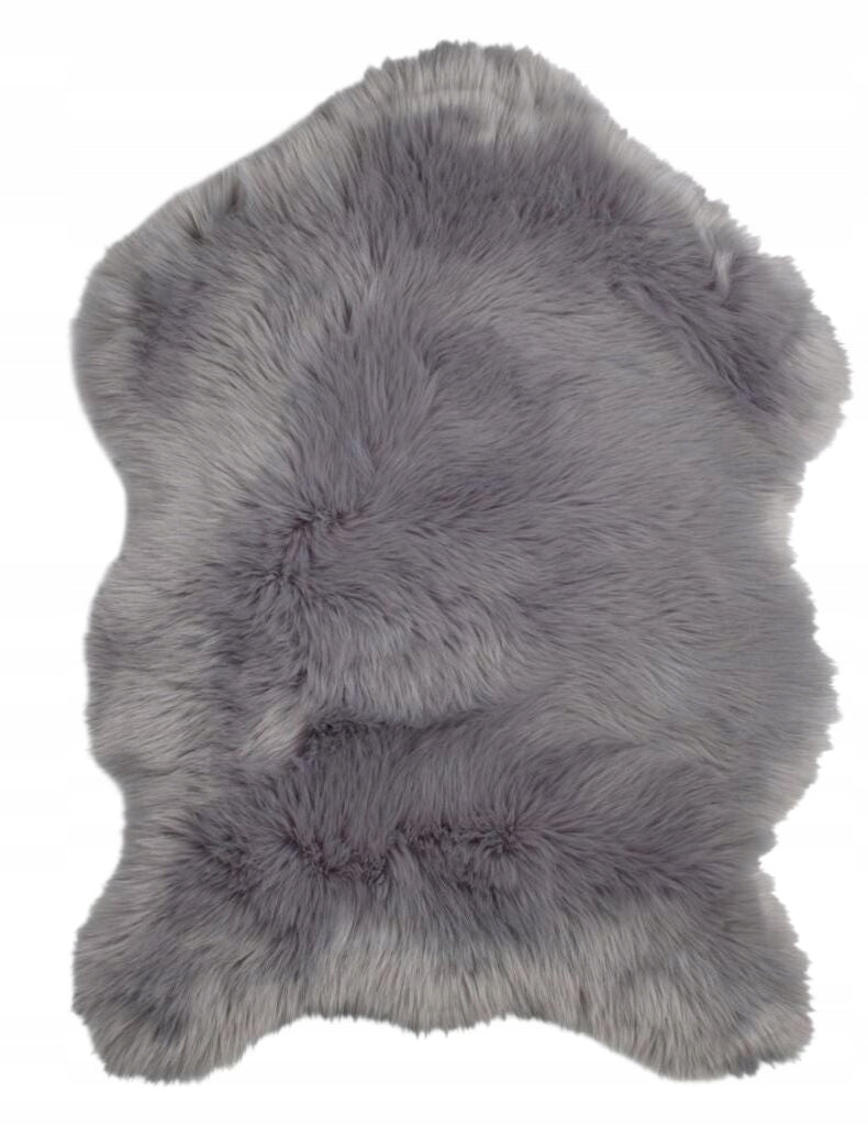 GREY CARPET SHEEP RUG GREY SOFT FAUX LEATHER 90x60 cm