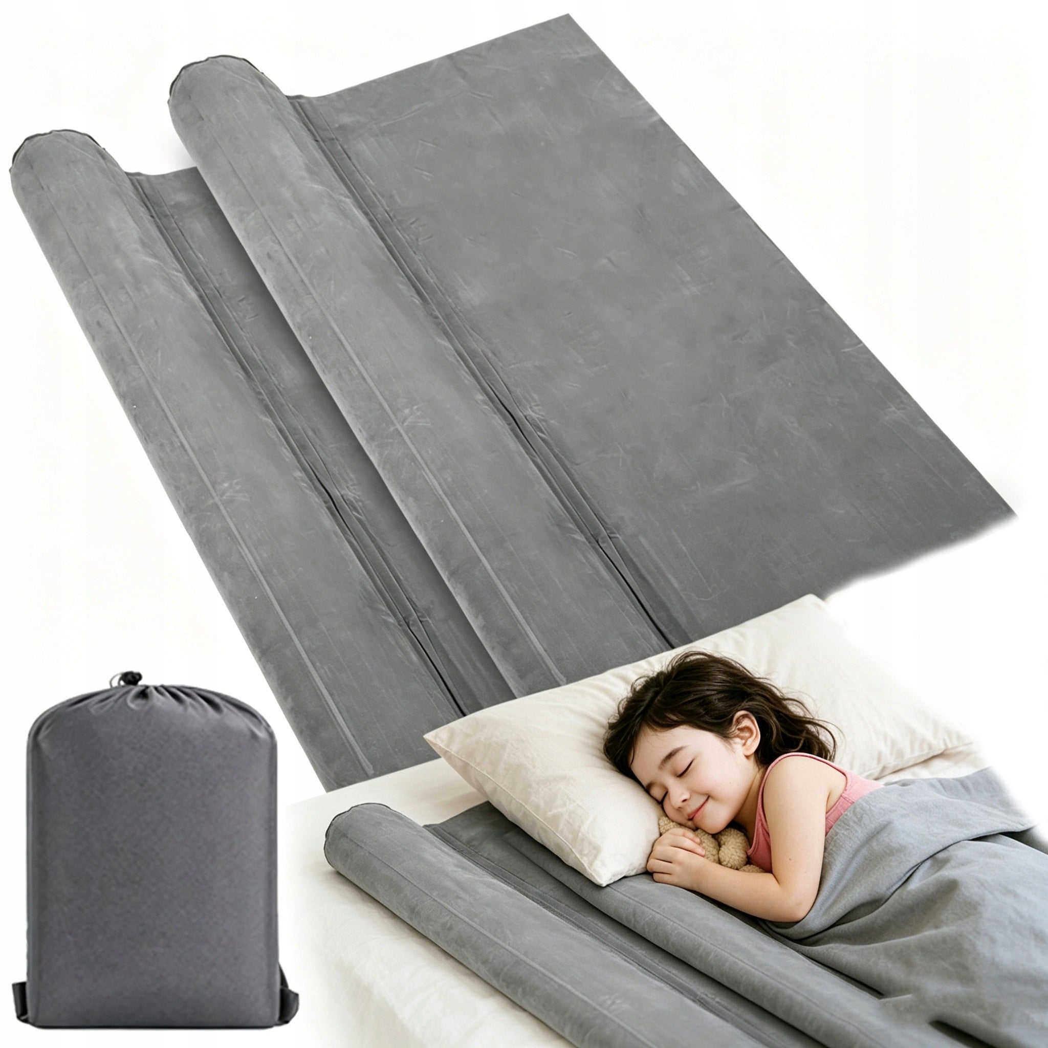 GREY INFLATABLE CHILDREN'S BED PROTECTION MATTRESS SAFE PVC 2PCS